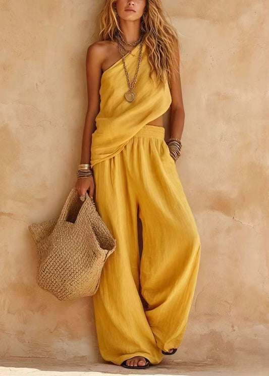 Simple Purple Asymmetrical Cotton Two Piece Set Sleeveless