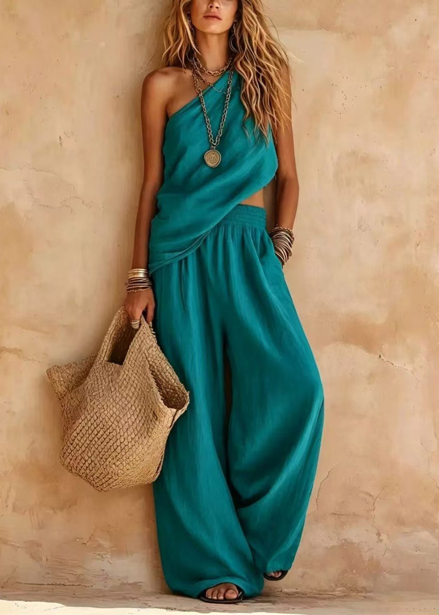 Simple Purple Asymmetrical Cotton Two Piece Set Sleeveless