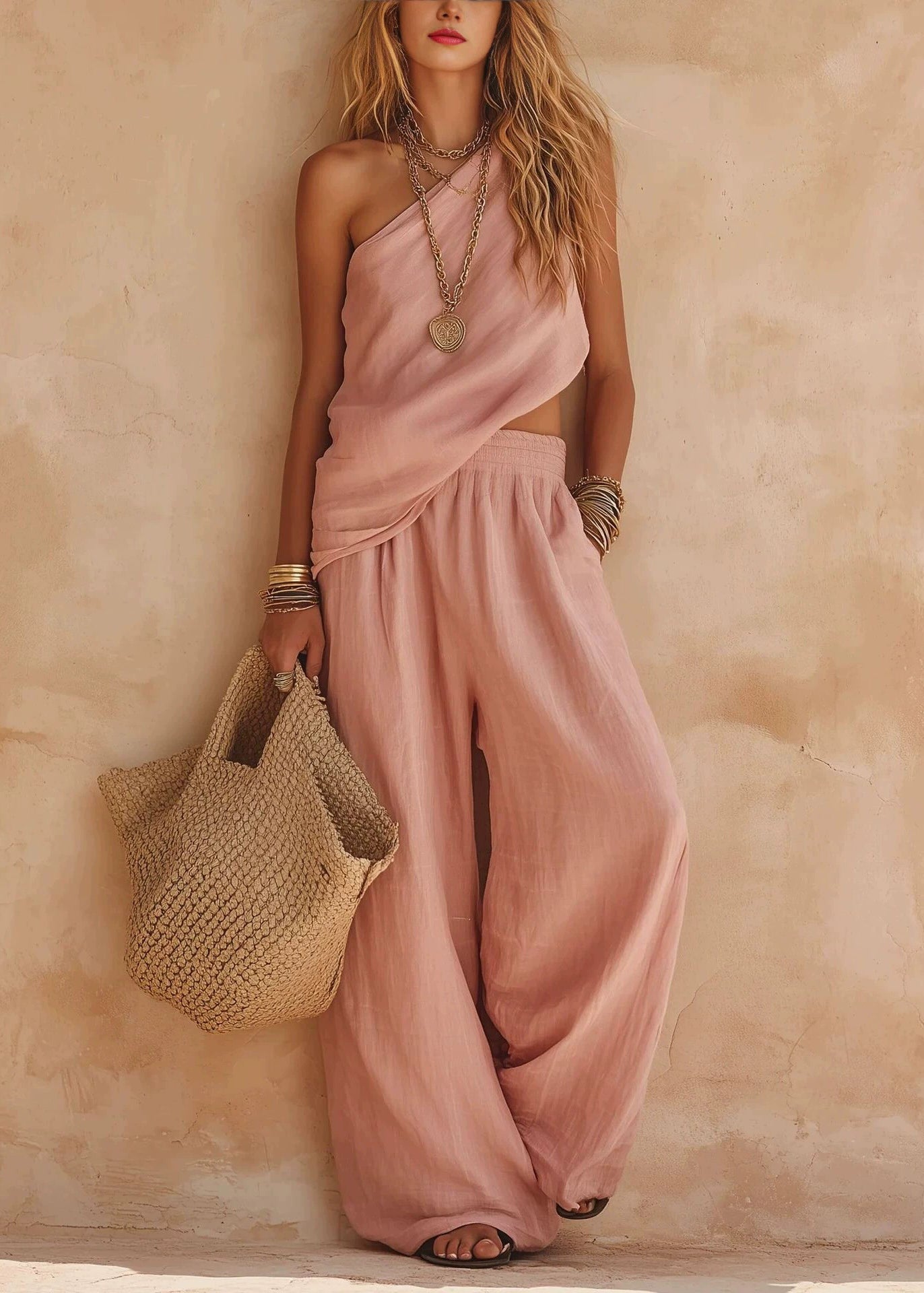 Simple Purple Asymmetrical Cotton Two Piece Set Sleeveless