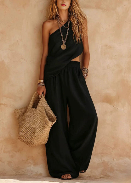 Simple Purple Asymmetrical Cotton Two Piece Set Sleeveless