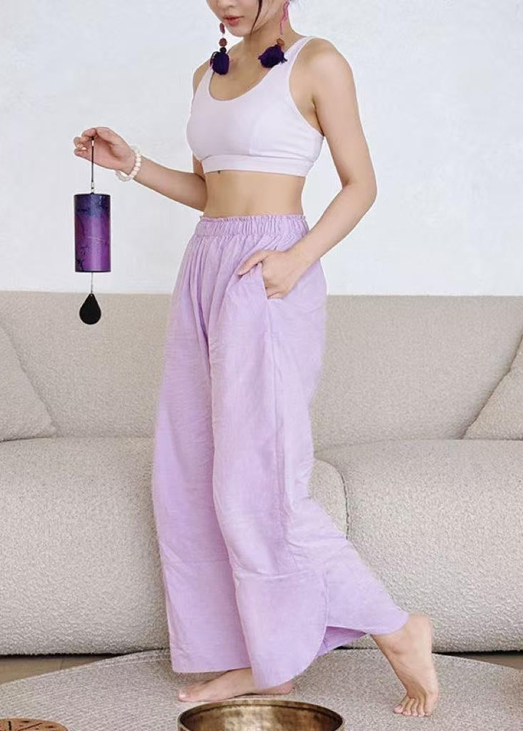 Simple Purple Oversized Cotton Straight Pants Fall