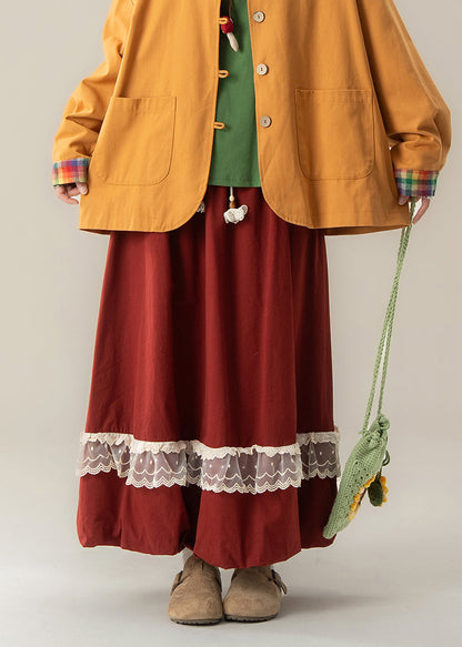 Falda de encaje con retazos y cintura elástica roja sencilla para vacaciones de primavera