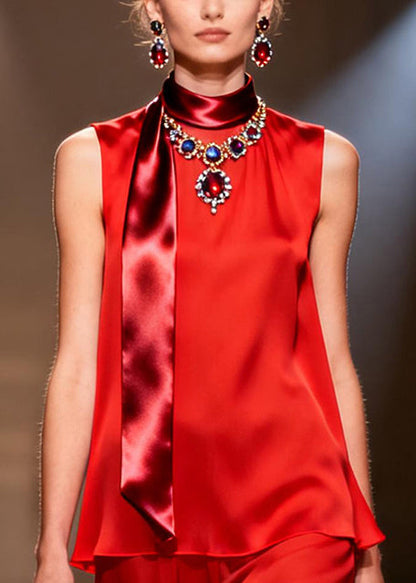 Simple Red Patchwork Draping Chiffon Straight Dress Sleeveless