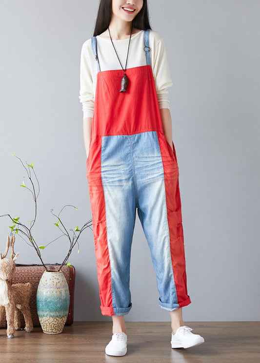 Einfache Rote taschen Patchwork jeans Overall Frühling