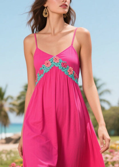 Simple Rose Patchwork Lace Cotton Beach Dress Summer