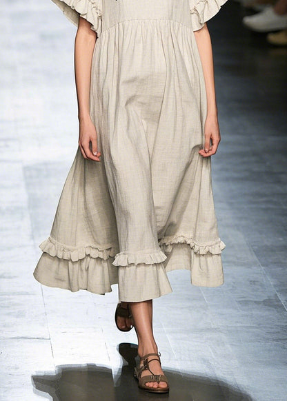 Simple Ruffled Patchwork Print Cotton Loose Dresses Summer