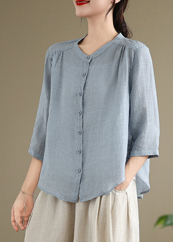 Simple Sea Blue Oversized Linen Two Piece Set Outfits Summer