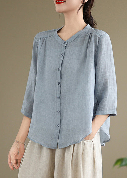 Simple Sea Blue Oversized Linen Two Piece Set Outfits Summer