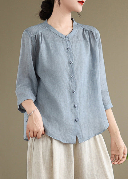 Simple Sea Blue Oversized Linen Two Piece Set Outfits Summer