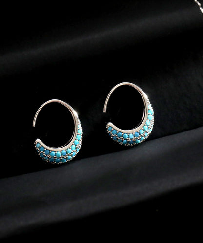 Simple Silk Copper Zircon Turquoise C-Shaped Hoop Earrings