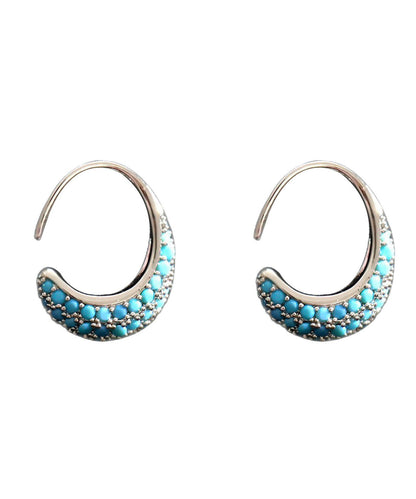 Simple Silk Copper Zircon Turquoise C-Shaped Hoop Earrings