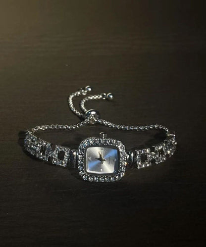 Simple Silk Edelstahl Zirkon Zuckerwürfel-Kettenuhren