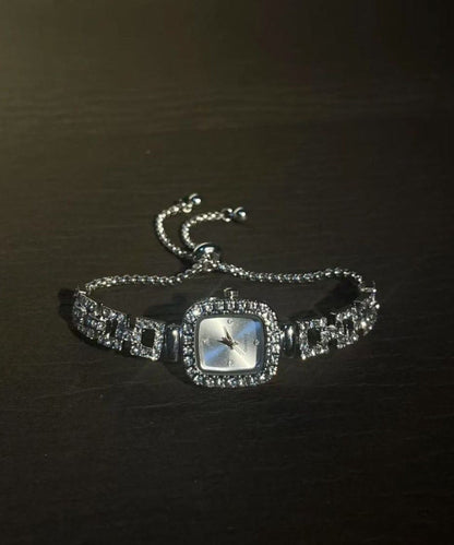 Simple Silk Edelstahl Zirkon Zuckerwürfel-Kettenuhren