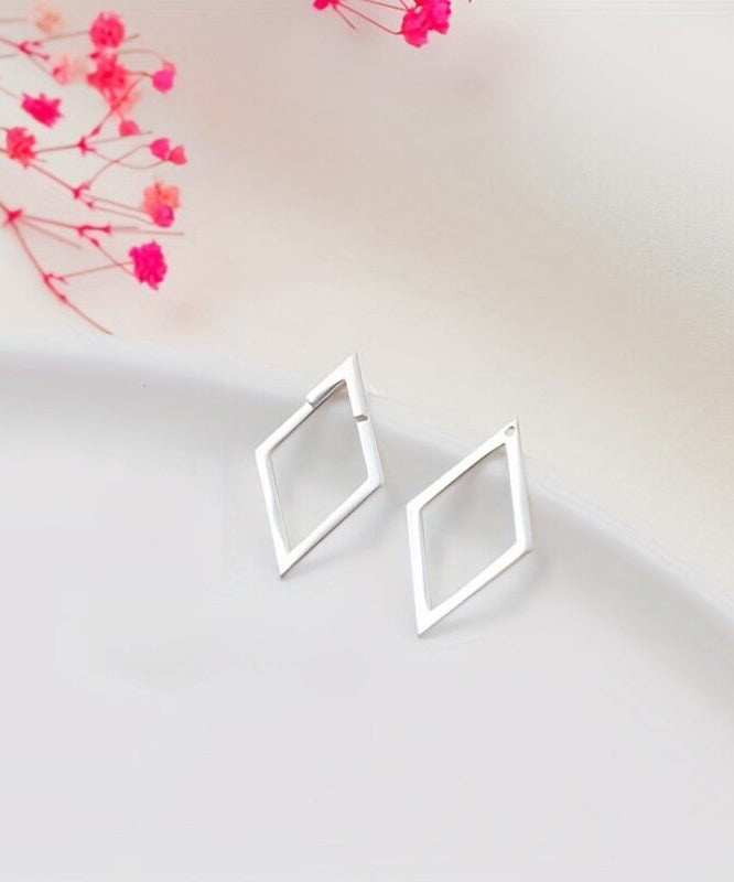 Simple Silk Sterling Silver Diamond Double Layer Hoop Earrings