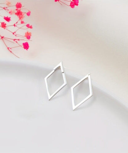 Simple Silk Sterling Silver Diamond Double Layer Hoop Earrings