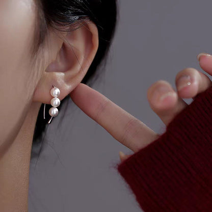 Pendientes de aro sencillos de seda con perlas de plata de ley