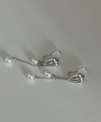 Simple Stainless Steel Pearl Tassel Drop Earrings