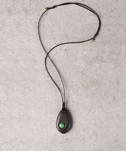 Simple Style Handmade Inlaid Jade Wooden Neutral Pendant Necklace