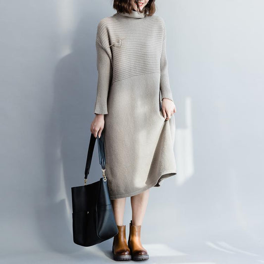 Simple Sweater Wetter Plus Size High Neck Grau Große Strickwaren