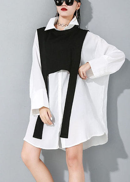 Einfaches weißes asymmetrisches Knopf-Baumwoll-Zweiteiler-Set