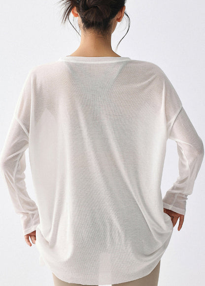 Simple White Asymmetrical Long Sleeve Yoga Smock Top