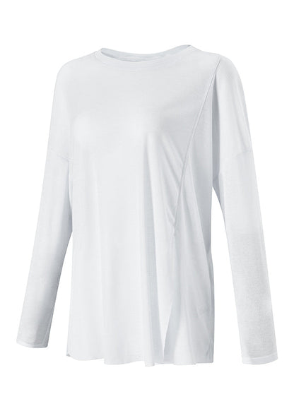 Simple White Asymmetrical Long Sleeve Yoga Smock Top