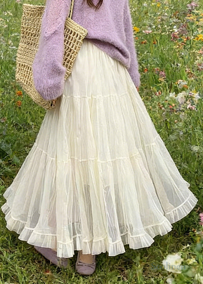 Simple White Elastic Waist Exra Large Hem Tulle Skirt Spring