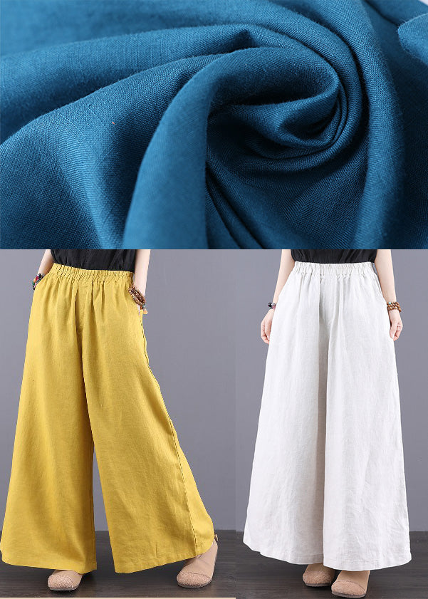 Simple White Elastic Waist Linen Straight Pants Trousers Summer