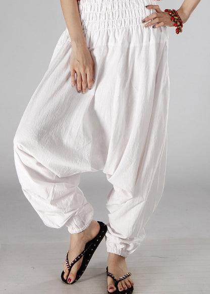 Pantalones de verano de algodón liso con cintura elástica en color blanco sencillo