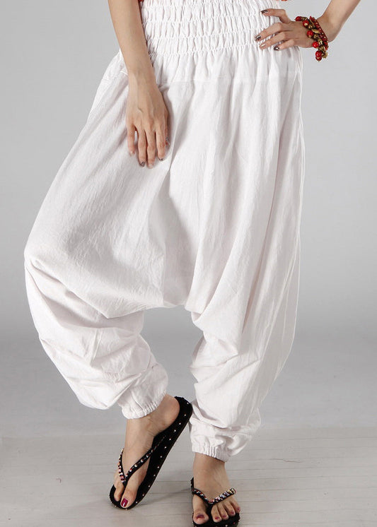 Pantalones de verano de algodón liso con cintura elástica en color blanco sencillo