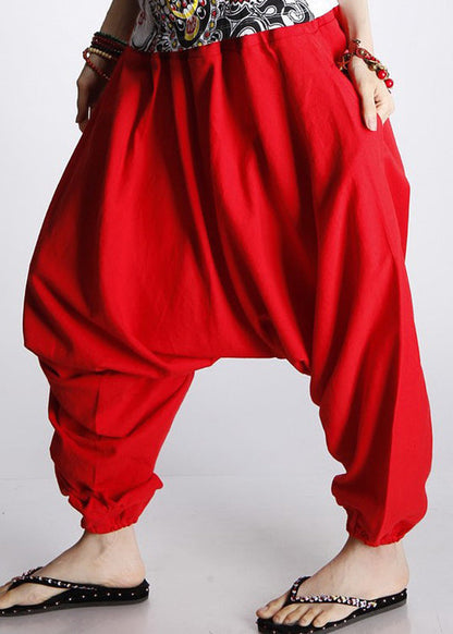 Pantalones de verano de algodón liso con cintura elástica en color blanco sencillo