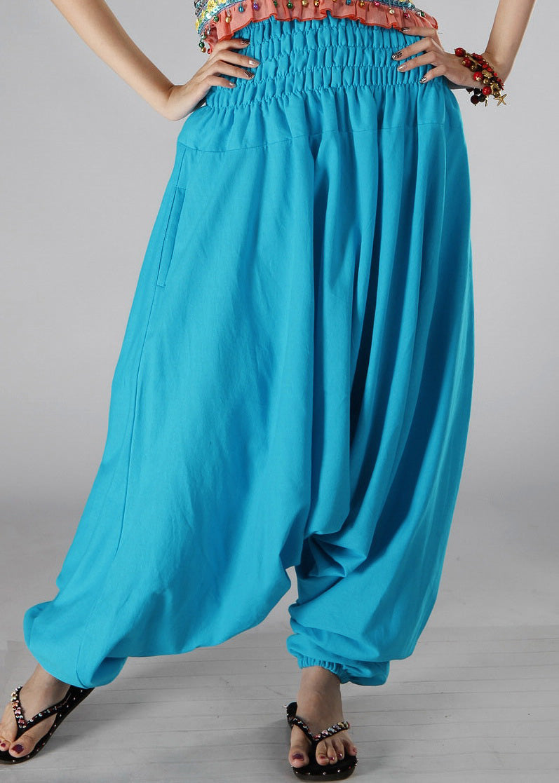 Pantalones de verano de algodón liso con cintura elástica en color blanco sencillo