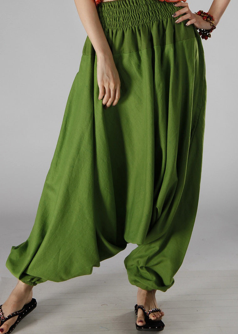 Pantalones de verano de algodón liso con cintura elástica en color blanco sencillo