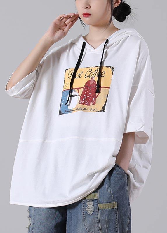 Simple White Half Sleeve Cotton Tops Summer - SooLinen