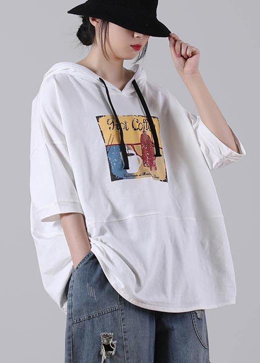 Simple White Half Sleeve Cotton Tops Summer - SooLinen