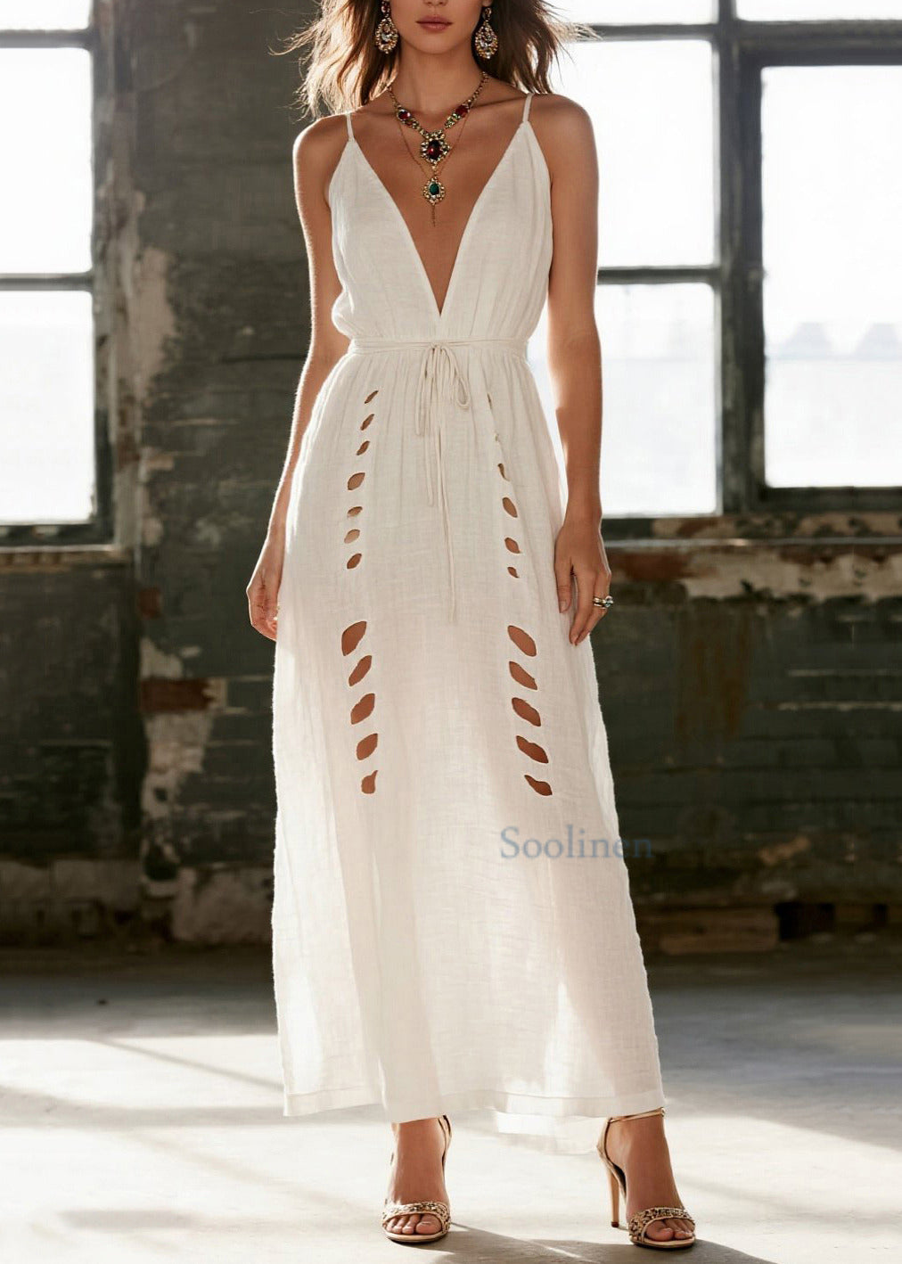 Vestido camisola de algodón blanco sencillo y calado para verano