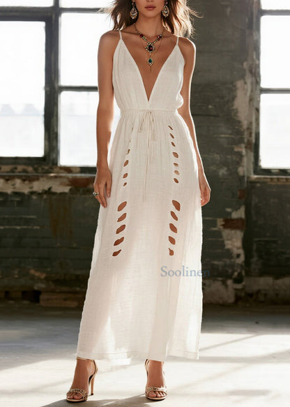 Vestido camisola de algodón blanco sencillo y calado para verano