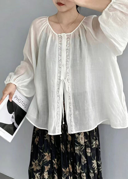 Simple White Lace Up Oversized Linen Shirt Top Summer