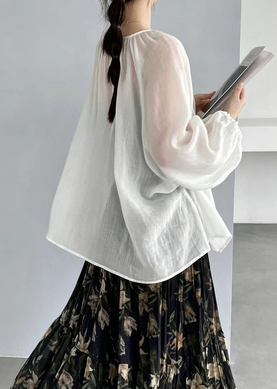 Simple White Lace Up Oversized Linen Shirt Top Summer