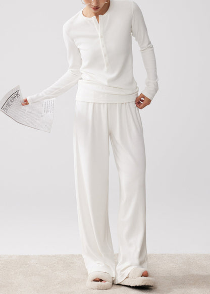 Conjunto de dos piezas de algodón con camiseta blanca sencilla de cuello redondo y pantalones anchos de pierna, primavera