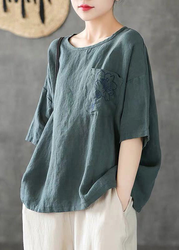 Simple White O Neck Embroidered Cotton T Shirts Summer