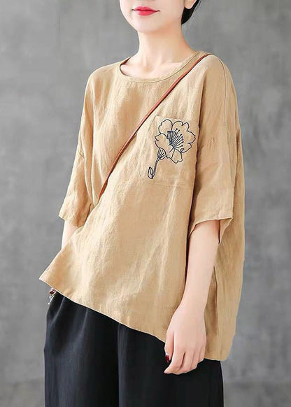 Simple White O Neck Embroidered Cotton T Shirts Summer