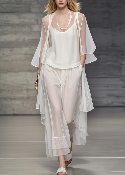 Simple White Oversized Draping Tulle Two Pieces Set Summer