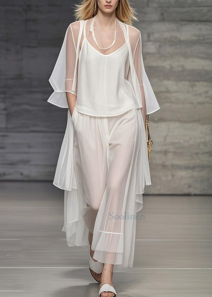 Simple White Oversized Draping Tulle Two Pieces Set Summer