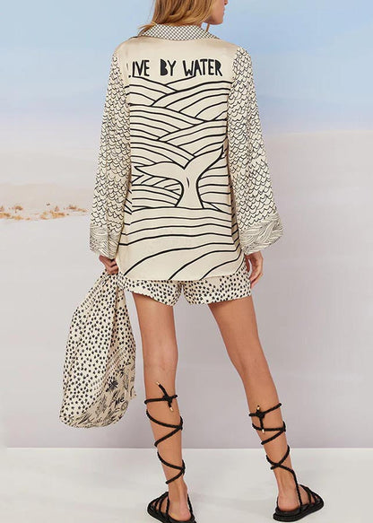 Simple White Oversized Print Ice Silk Two Pieces Set Summer