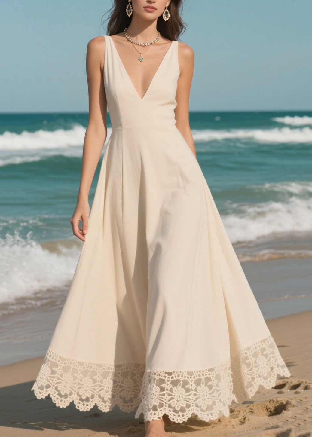 Simple White Patchwork Exra Large Hem Chiffon Vacation Dresses Summer