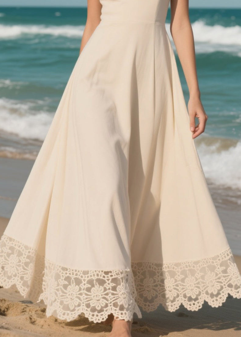 Simple White Patchwork Exra Large Hem Chiffon Vacation Dresses Summer