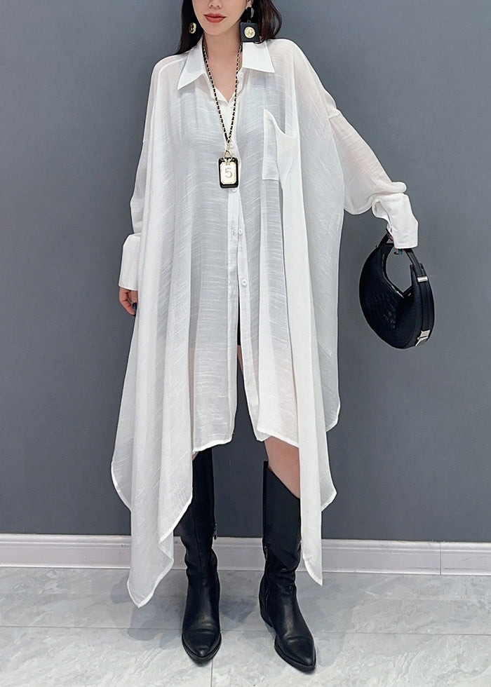 Simple White Peter Pan Collar Long Shirt Puff Sleeve