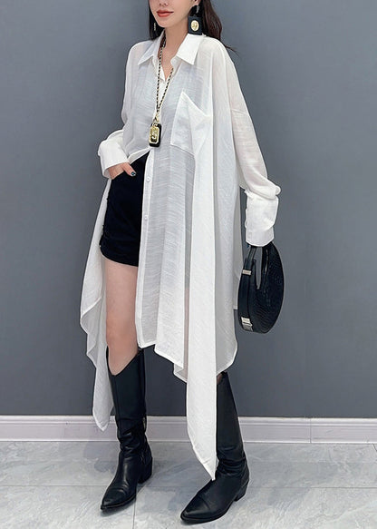 Simple White Peter Pan Collar Long Shirt Puff Sleeve