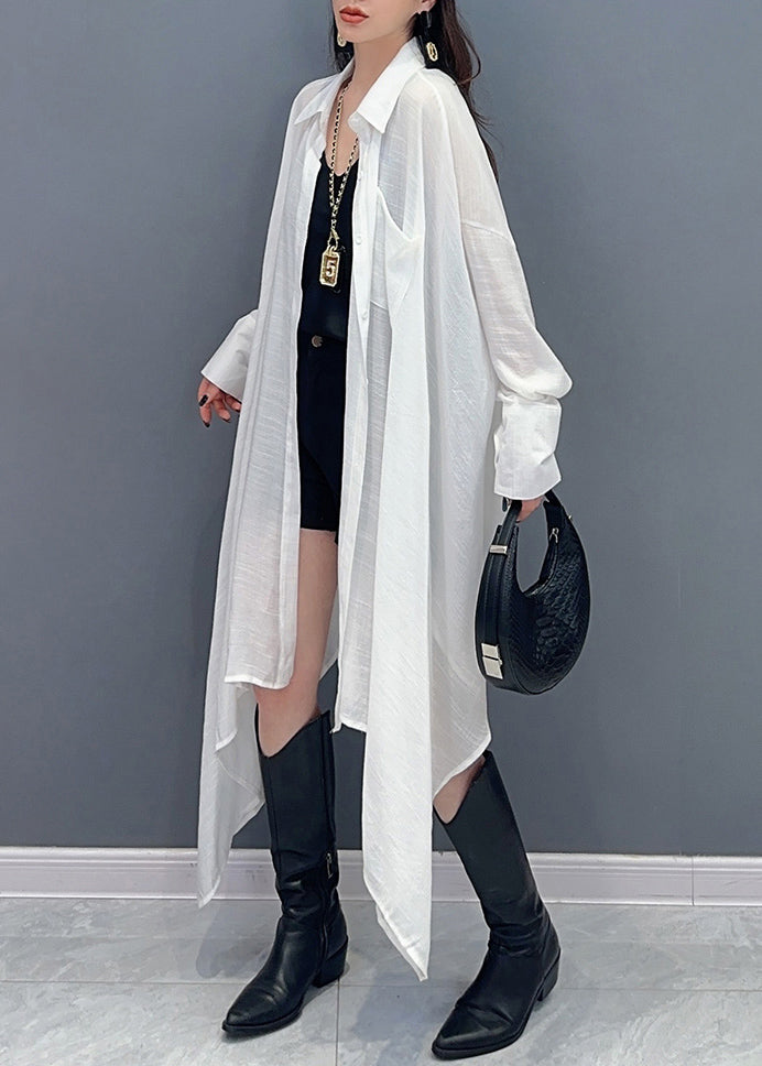 Simple White Peter Pan Collar Long Shirt Puff Sleeve